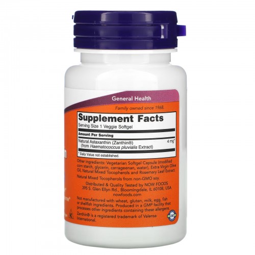 NOW Foods, астаксантин, 4 мг, 60 растительных капсул NOW Foods, астаксантин, 4 мг, 60 растительных капсул